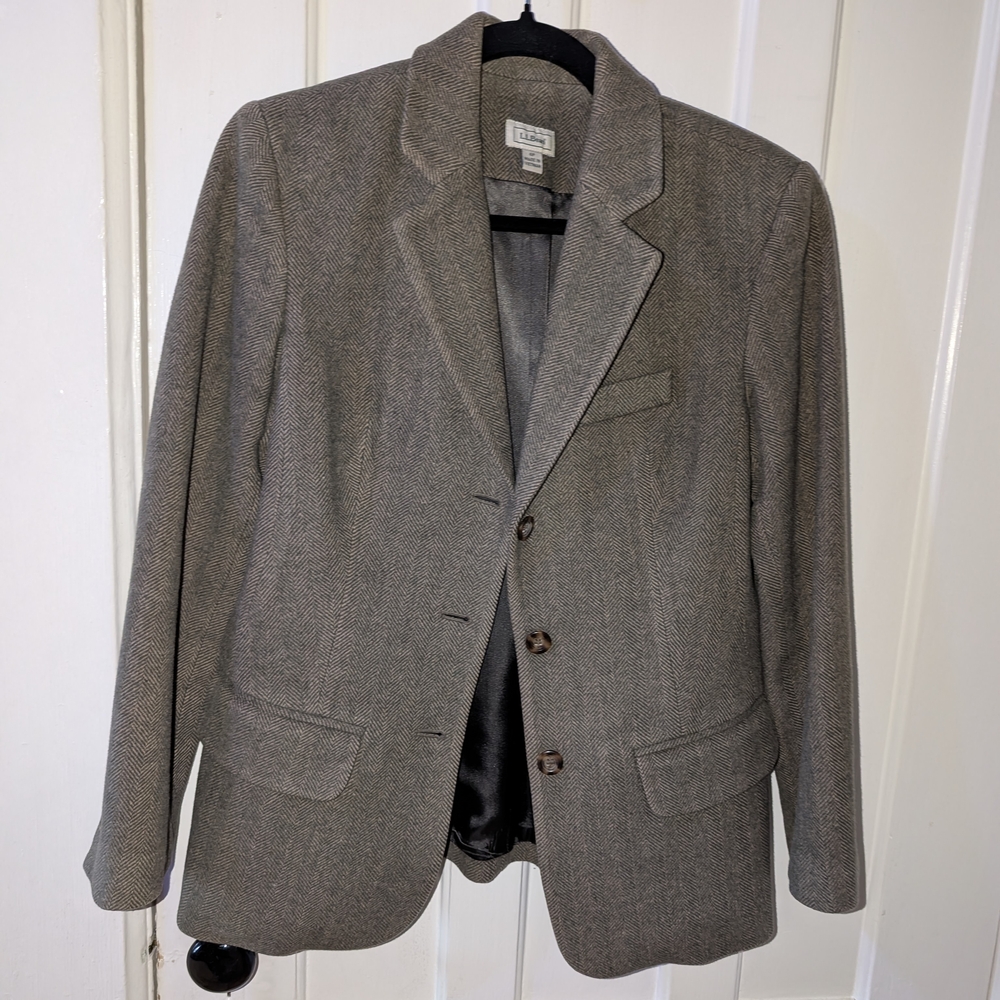 Wool & Cashmere L.L. Bean Women's Gray Herringbone Blazer